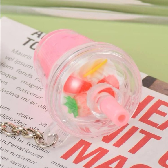 Adorable Kawaii Fruit Smoothie Starbucks Barbie Pink Drink Keychain purse clip - Picture 3 of 4